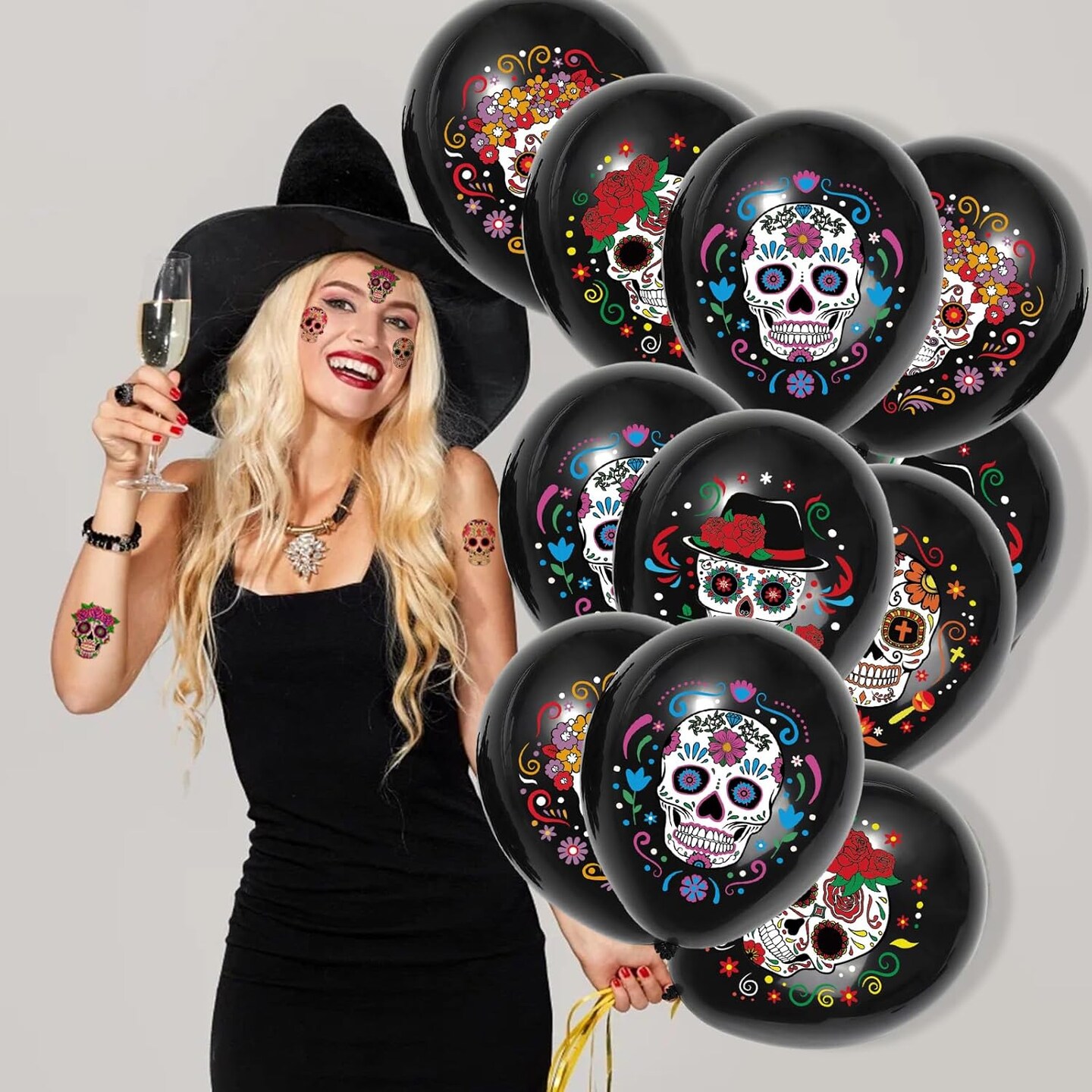 30pcs Day of The Dead Sugar Skull Balloons