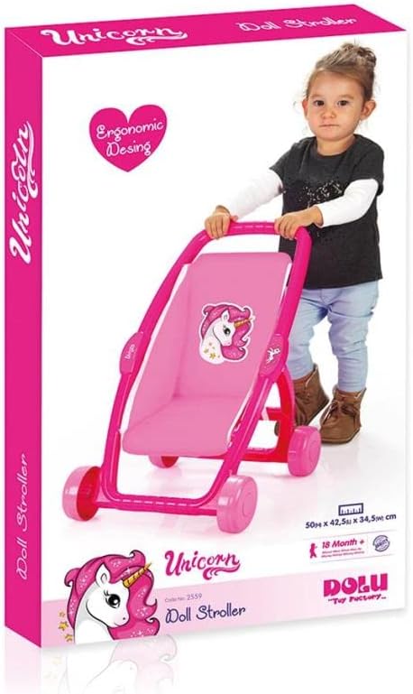 Dolu Doll Stroller - Pink Unicorn, Easy Push, Durable Toy for Kids 18mo+ Play