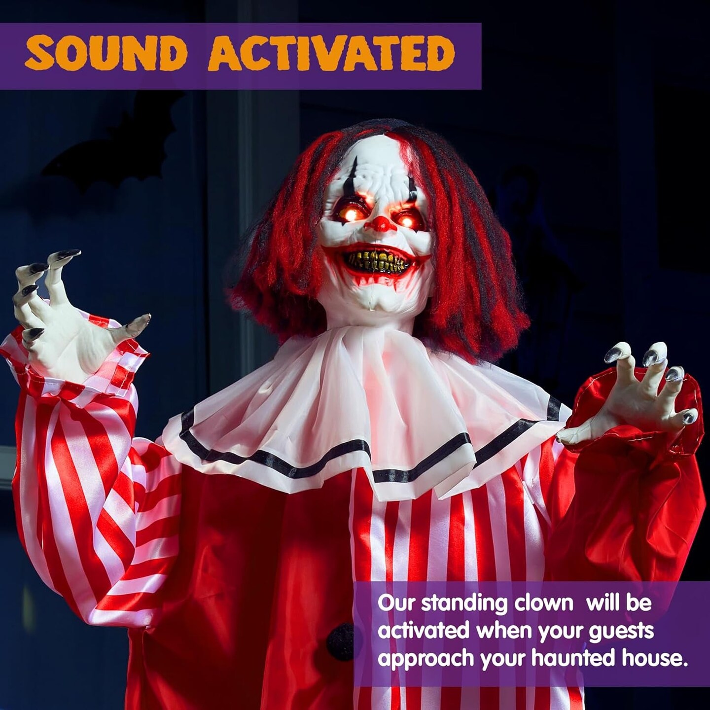 68" Halloween Animatronics Clearance, Scary Halloween Clown Decorations with LED Eyes and Creepy Sound, Life Size Animated Halloween Decorations Outdoor for Haunted House Decor Lawn Yard Patio