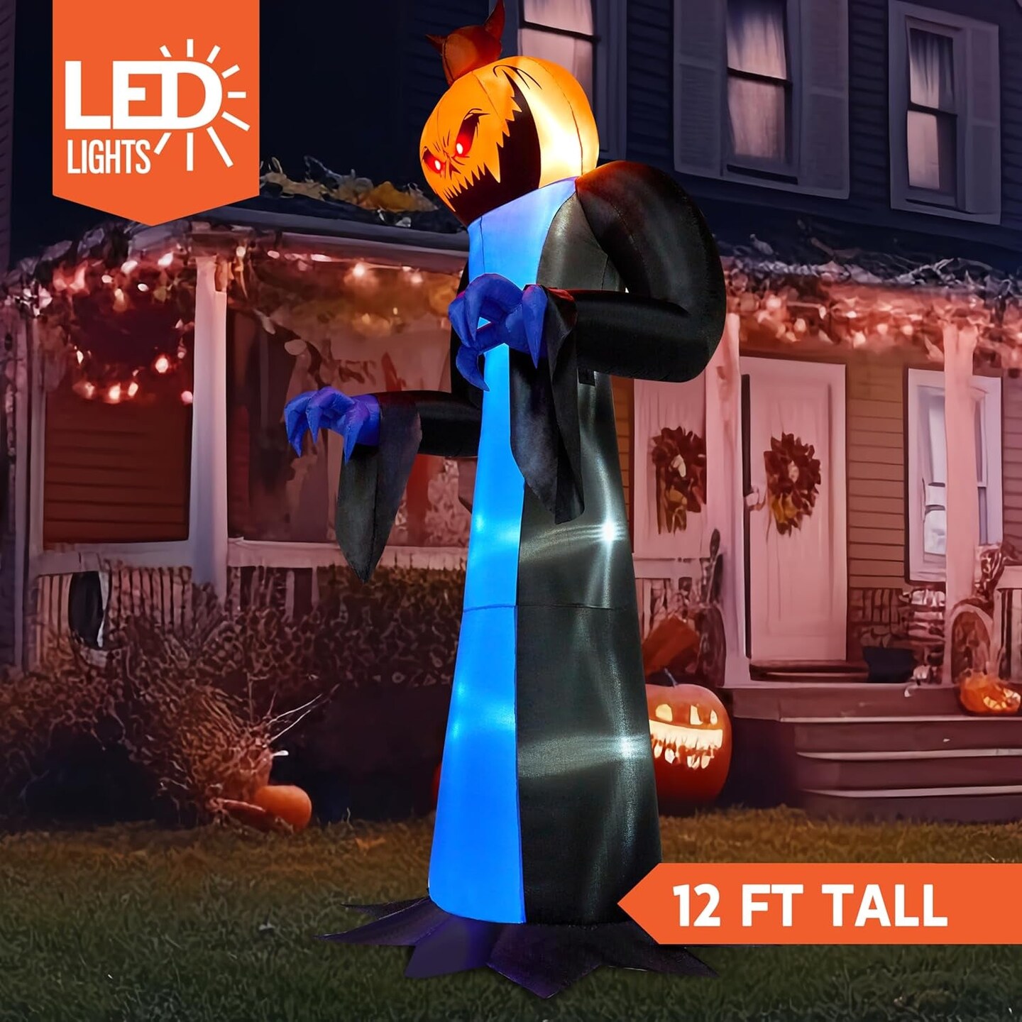 12 FT Tall Halloween Inflatables Outdoor Decorations, Inflatable Ghost Halloween Decor Outdoor, Halloween Ghost Blow Ups for Yard with Blue Ice Leds for Halloween Decorations Outside