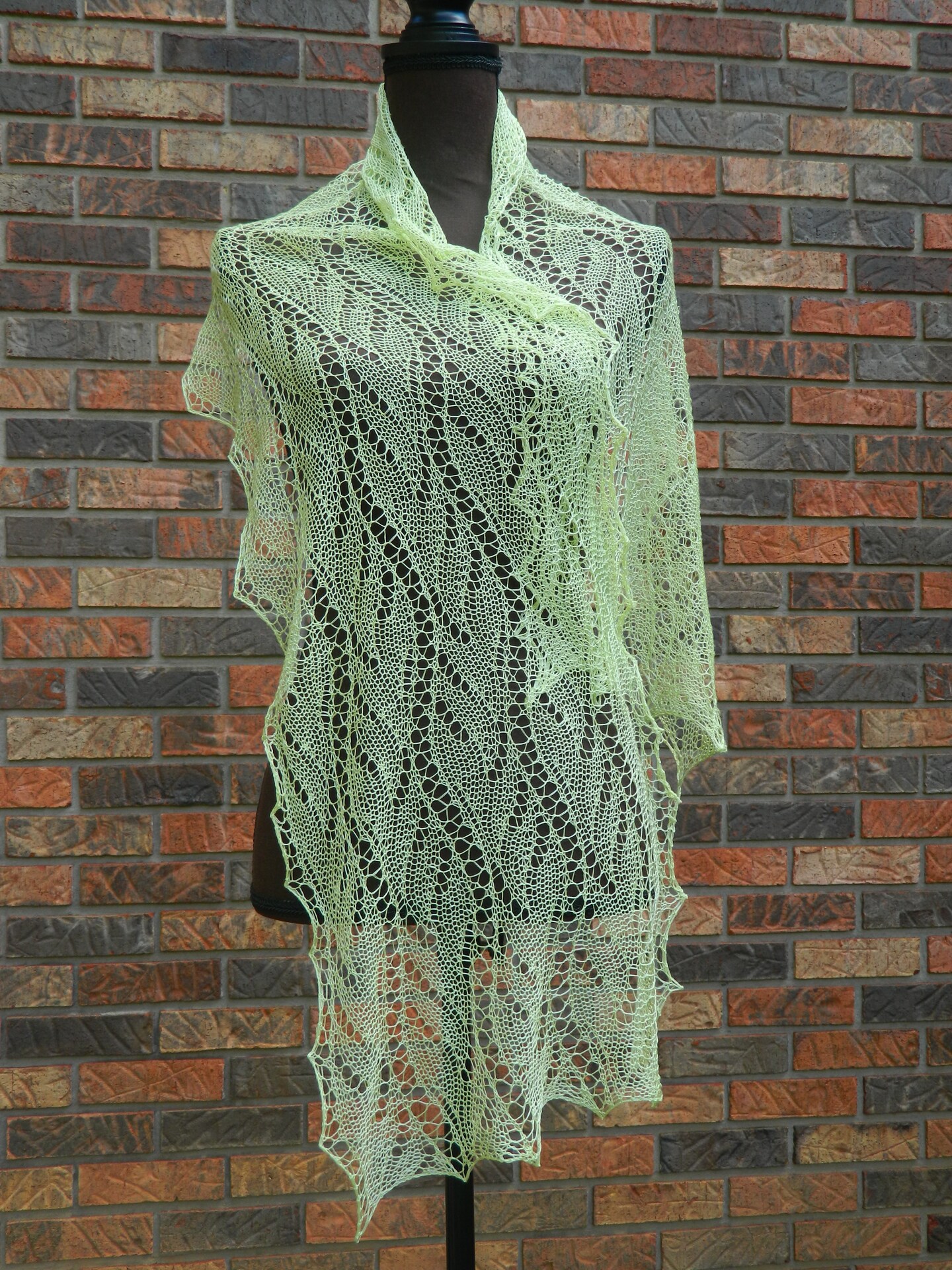 Bright green on sale lace shawl, fine wool stole, handknit wrap