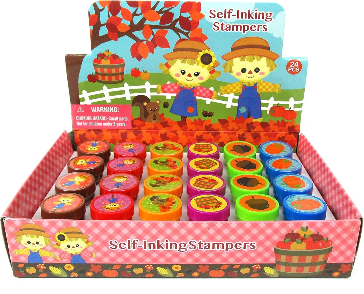 Tiny Mills 24 Pcs Fall Stampers for Kids Assorted Stamps for Kids Self Ink Stamps (12 Different Designs) Fall Party, Thanksgiving Halloween Party Favors, Goody Bag Filler Treats, Classroom Rewards