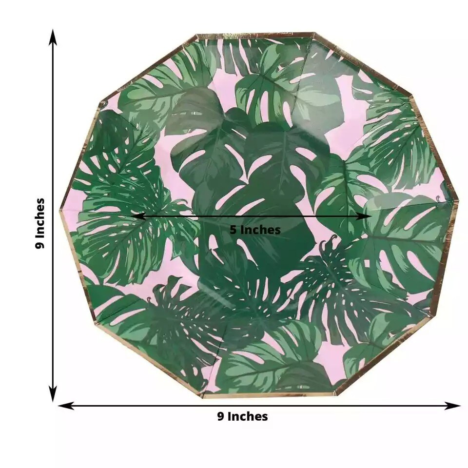 25 Green 9&#x22; Tropical Leaves Salad Dinner Paper Plates - Disposable Tableware