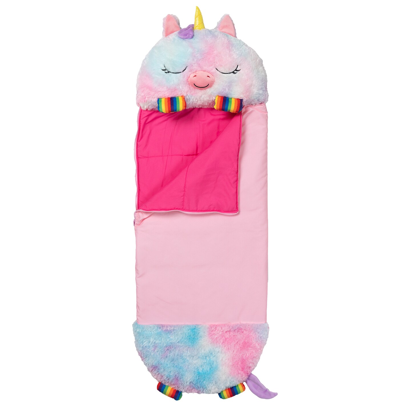 Happy Nappers: Pillow &#x26; Sleepy Sack: Large - Rainbow Unicorn - 66 x 30&#x22;, 2-In-1: Plush Animal Opens Into Sleeping Bag, Soft Play Character, Kids 7+