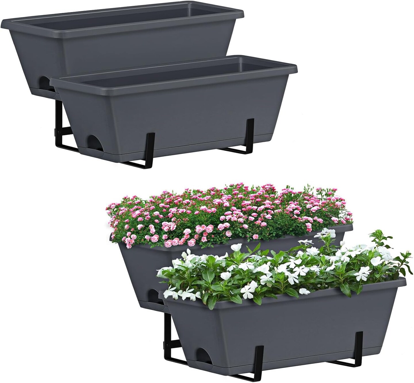 Garden Beds Outdoor Vertical Herb Garden Planter Box Set of 2 Rectangle Freestanding Elevated Tiered Raised Garden Bed with Legs for Flower, Vegetable, Gray