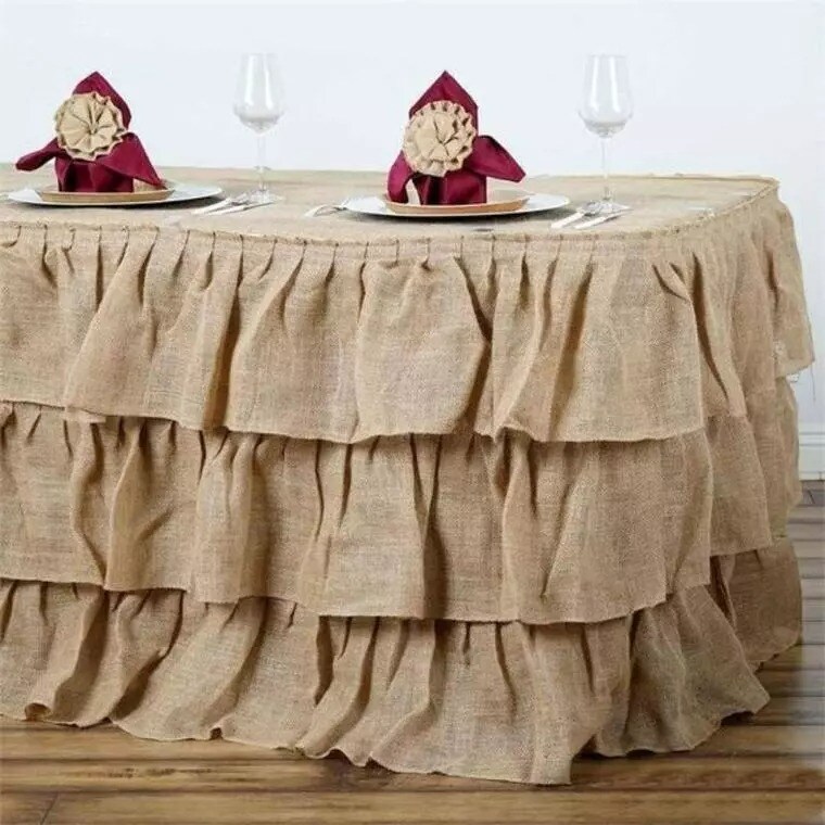 17 feet x 29&#x22; Natural Burlap Ruffled Table Skirt Event Reception Wedding Party