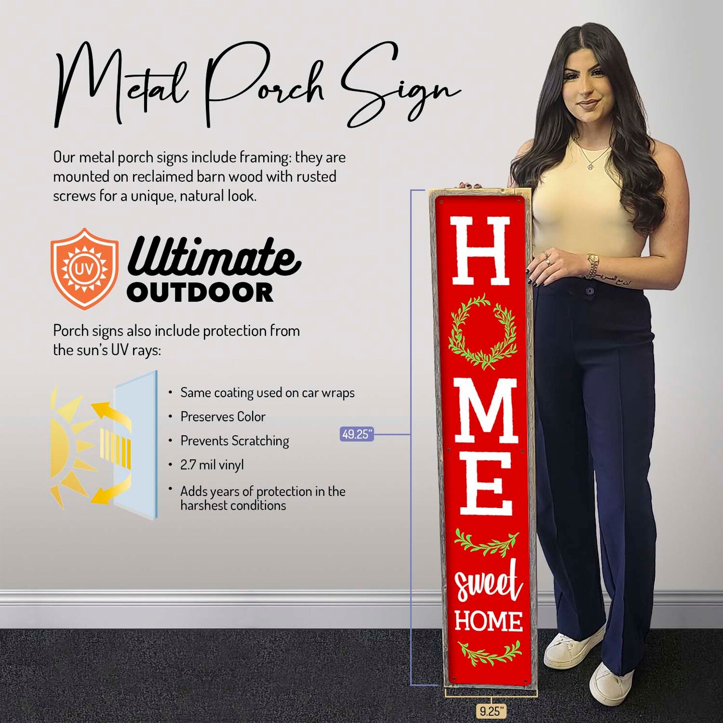 Home Sweet Home - Framed Sun Protected Metal Porch Sign; Christmas