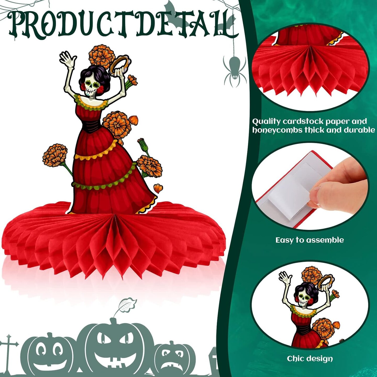 12 Pieces Day of the Dead Honeycomb Centerpieces Dia De Los Muertos Table Decorations Skull Table Toppers Cutouts for Baby Shower Birthday Halloween Day of the Dead Party Supplies