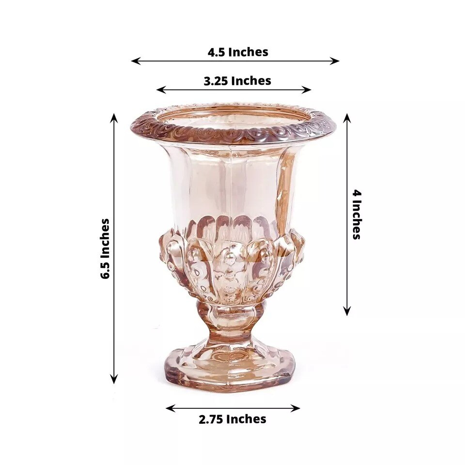 2 Amber Gold Classic 6.5&#x22; Roman Urn Style Glass Flower Vases Party Decorations