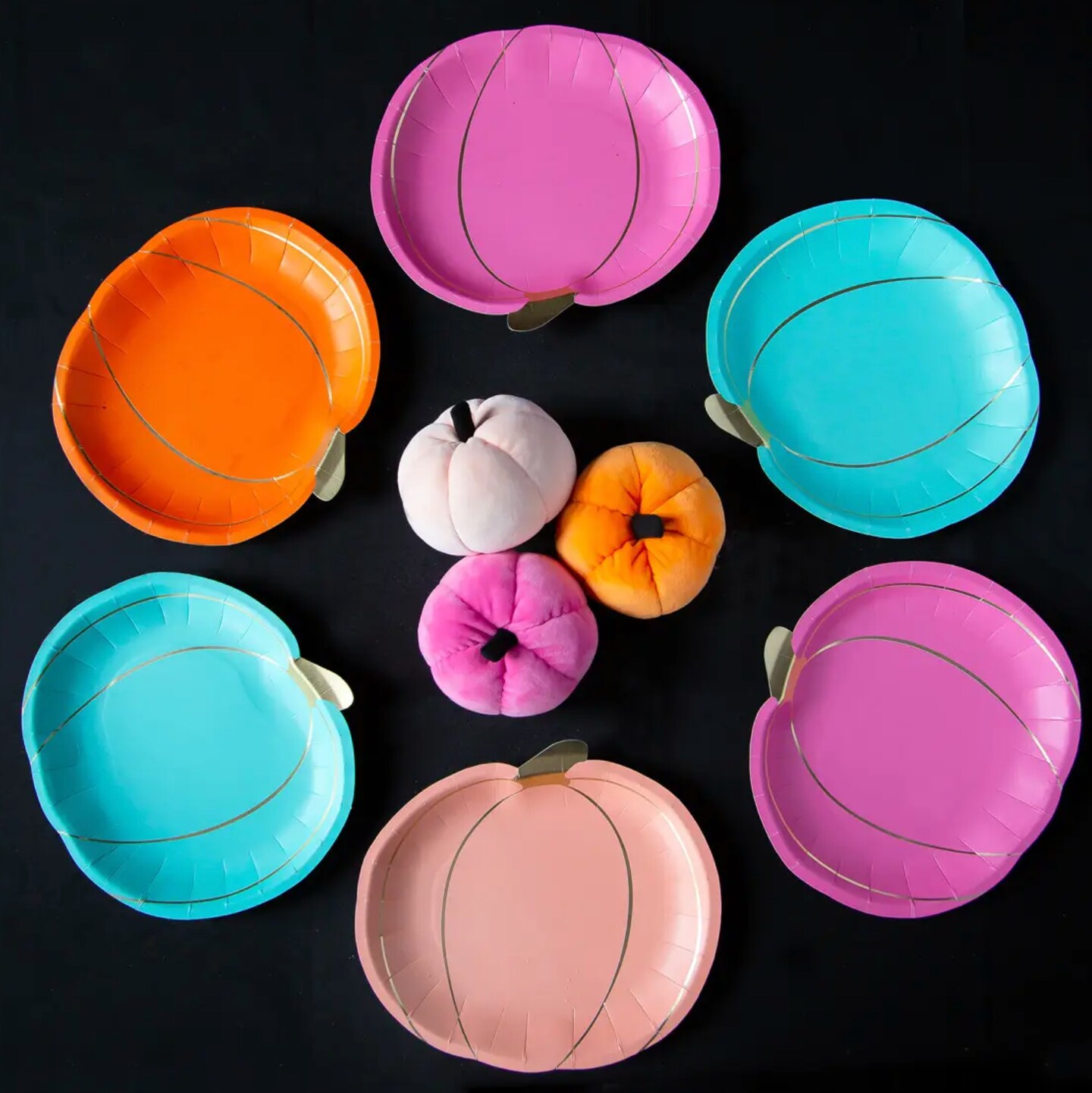 Colorful Pumpkin Shaped Party Plates for Halloween, Thanksgiving & Autumn