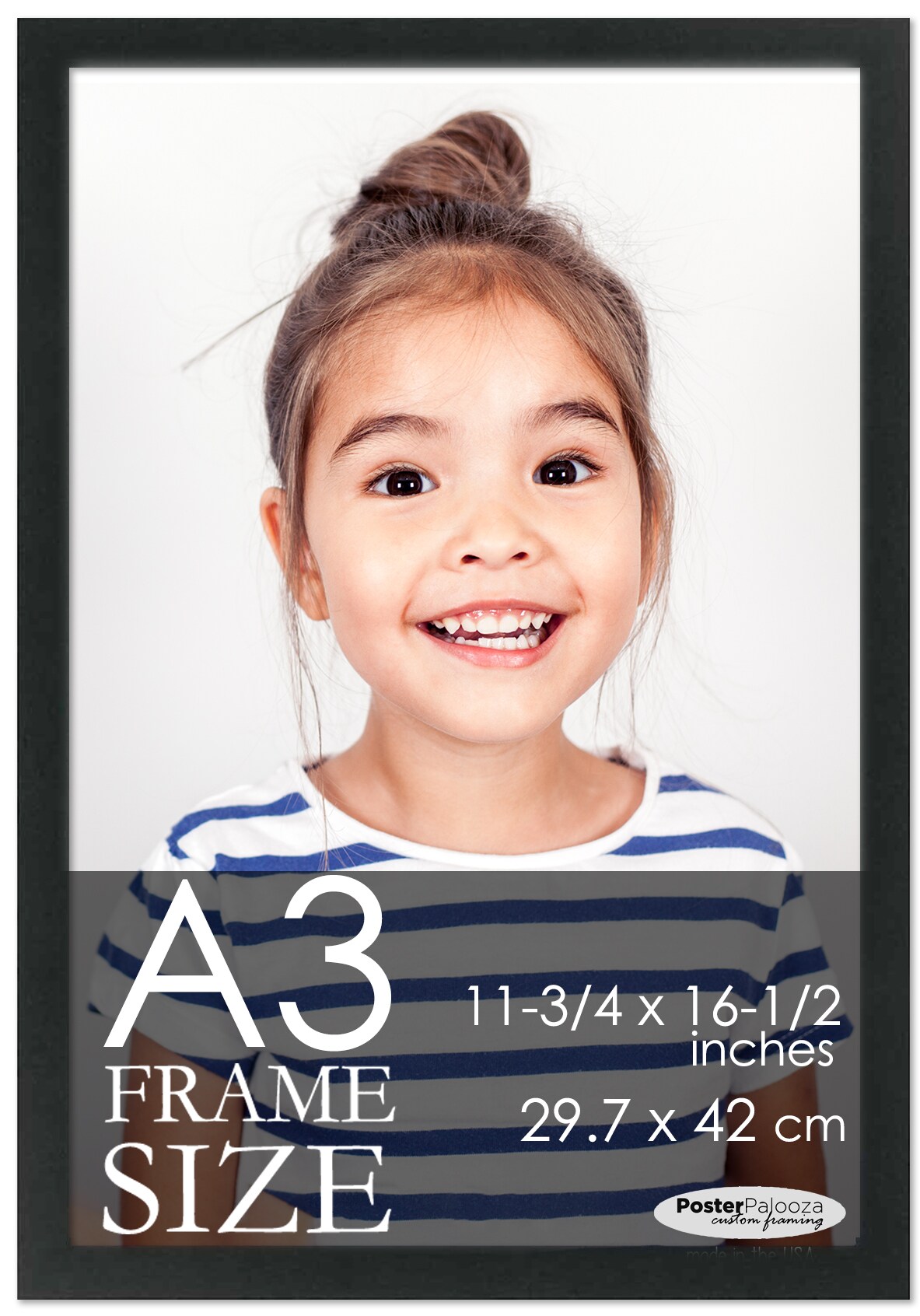 A3 Frame Black Solid Wood 11.75x16.5 Frame - Wood A3 Picture Frame, UV Acrylic