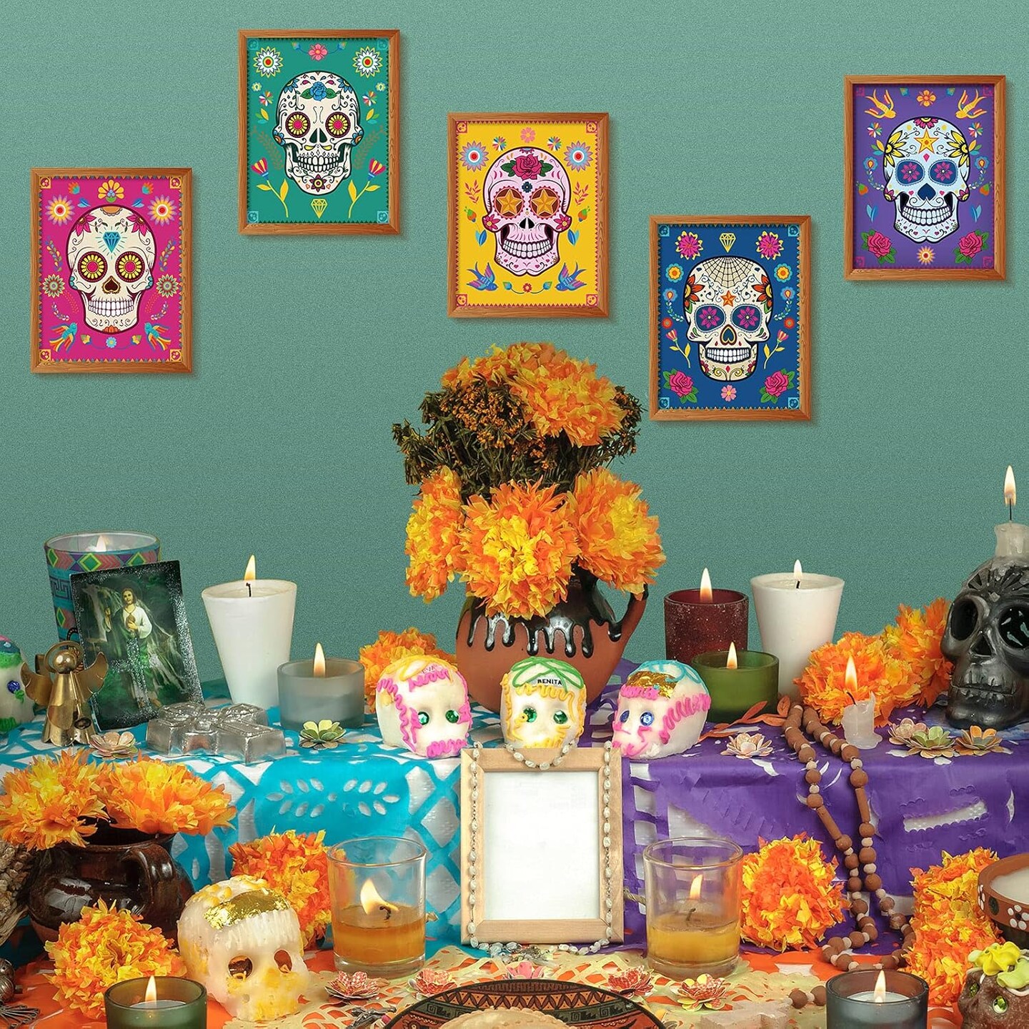 6 Pieces Sugar Skull Wall Art Decorations