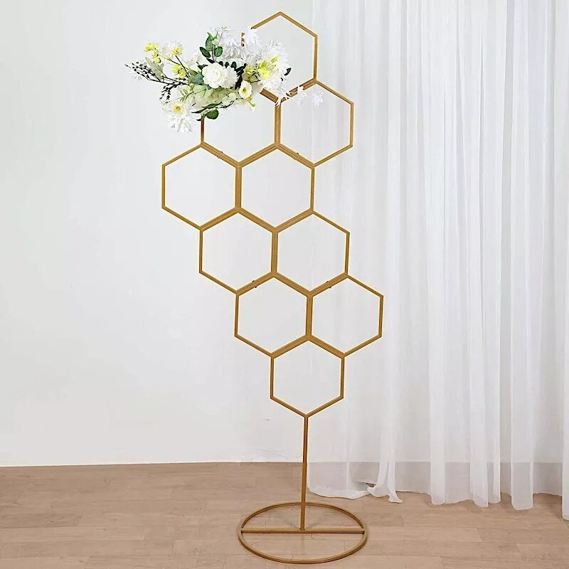 6 ft Gold Honeycomb Metal Floral Display Frame Wedding Arch Backdrop Stand Party