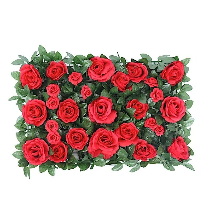 24&#x22; x 18&#x22; Green Red Rose Silk Flowers Wall Backdrop Panel Wedding Decorations