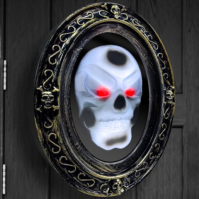 Halloween Animatronic Talking Haunted Mirror with Creepy Sound and Light, Scary Halloween Decorations Indoor Wall Mounted Magic Mirror Horror Prop Decor