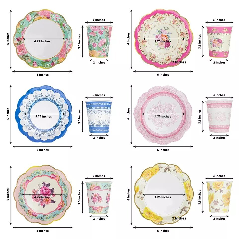 24 Assorted Floral Paper Cups Saucers Set Party Events Tableware Decorations