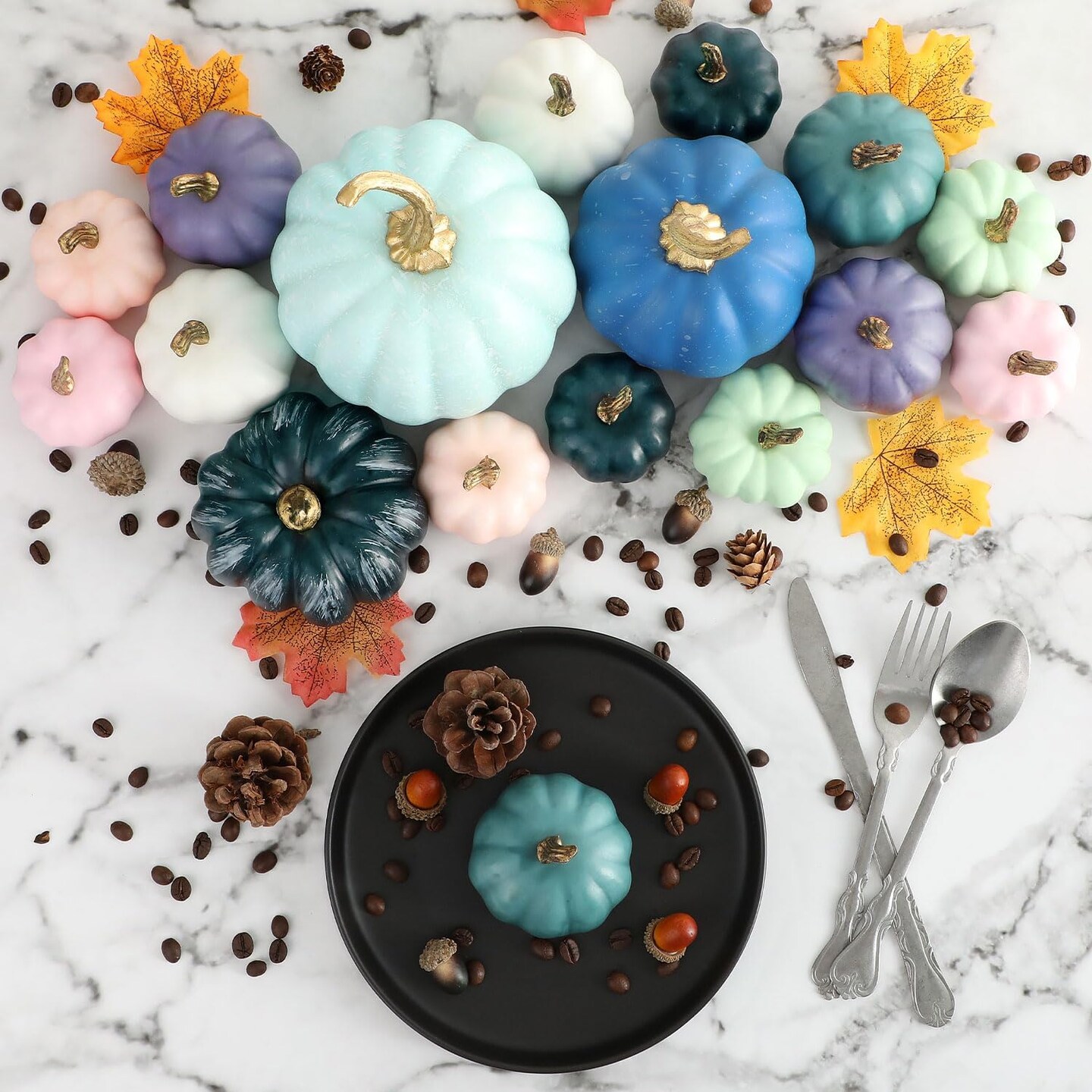 Decorative Large Small Outdoor Blue Green Pink Teal Foam Plastic Fake Faux Artificial Pumpkins for Halloween Autumn Harvest Festival Home Table Decor
