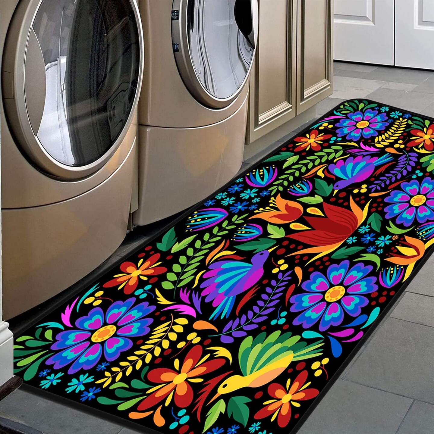 Floral Mexican Birds Kitchen Rugs Indoor Outdoor Non Slip Kitchen Floor Mats Area Rugs Runner Rug Laundry Room Rug