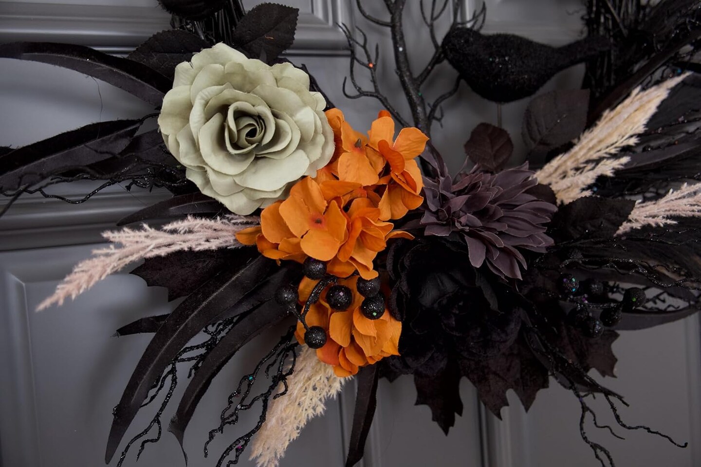 Halloween Wreath for Front Door 24 inch, Natural Grapevine Oval Wreath with Faux Flower &#x26; Crow for Hallowen Home Decor, 18 inch Base, Full Handmade, 2024 New