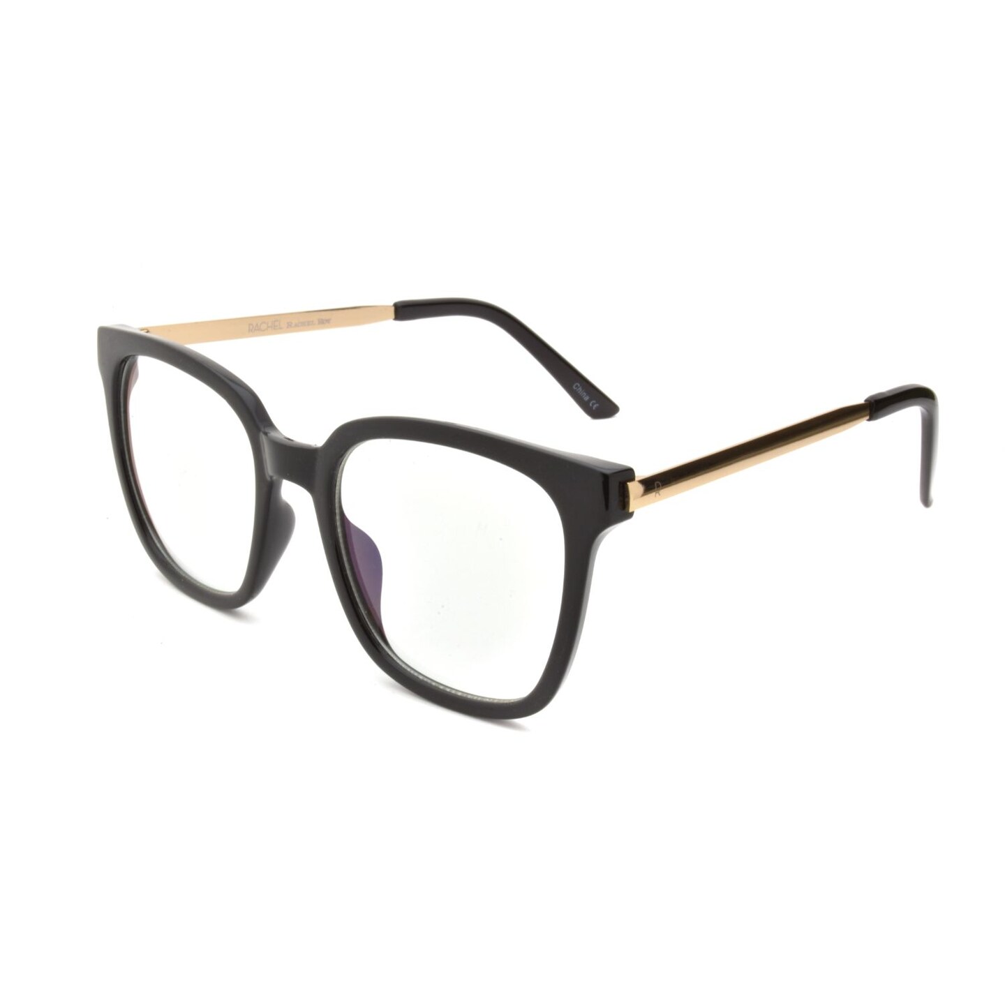 RACHEL Rachel Roy Square Blue Light Blocking Glasses, Black Frames With Gold Temple Accents