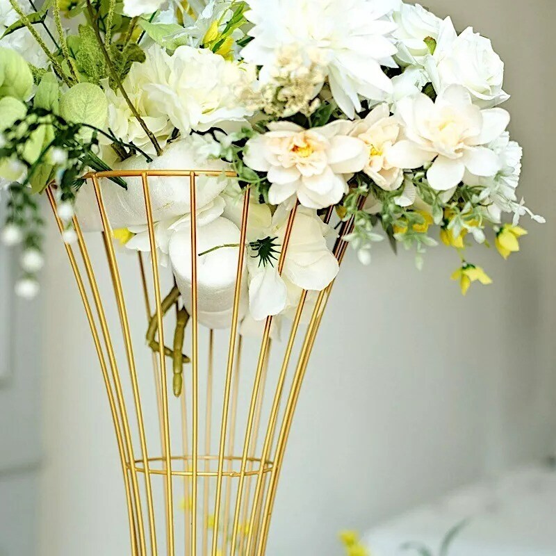 36&#x22; Gold Reversible Trumpet Metal Flower Stand Pedestal Centerpiece Party Events