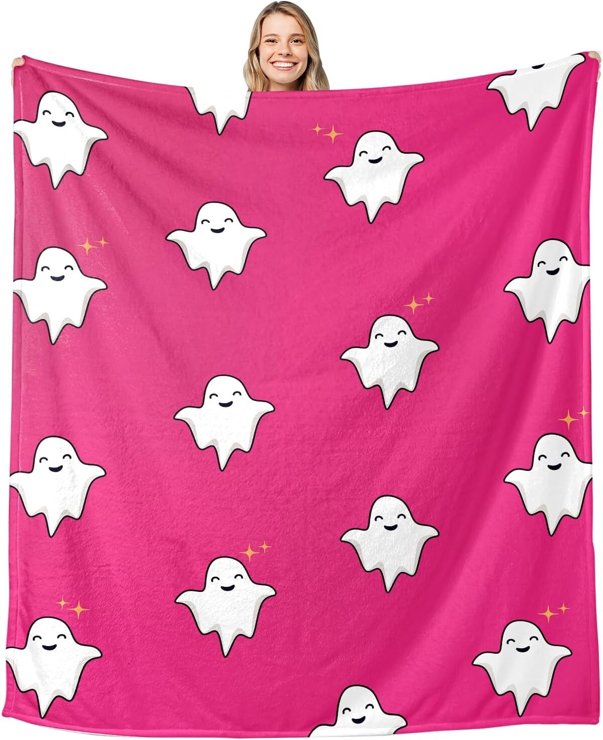 Halloween Throw Blanket for Women Men, Spooky Horror Blanket, Halloween Blanket for Mom Sister, Cute Halloween Decor for Home Living Room Bed, Pink Blankets 60&#x22;X 50&#x22;, Halloween Basket Gifts for Adults