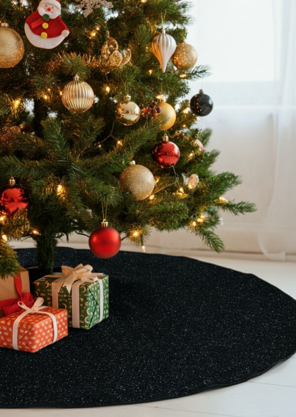 Sparkling Glitter Felt Christmas Tree Skirt – Shimmering Holiday Décor in Custom Sizes