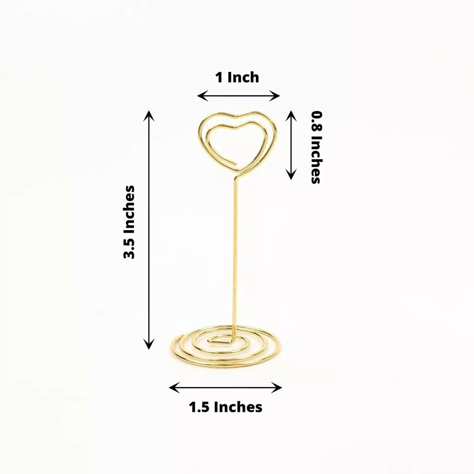 Gold 10 Sign Holders 3.5" Heart Place Card Clips Metal Table Number Stands Party