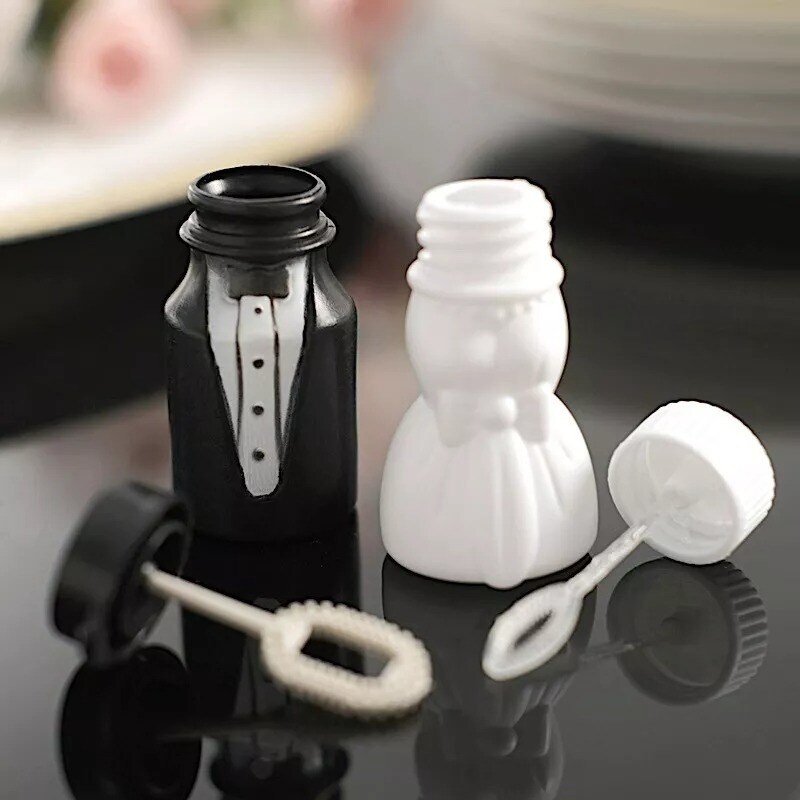 24 Black White Brid Groom Bubble Bottles Wedding Favors Party Events Decorations