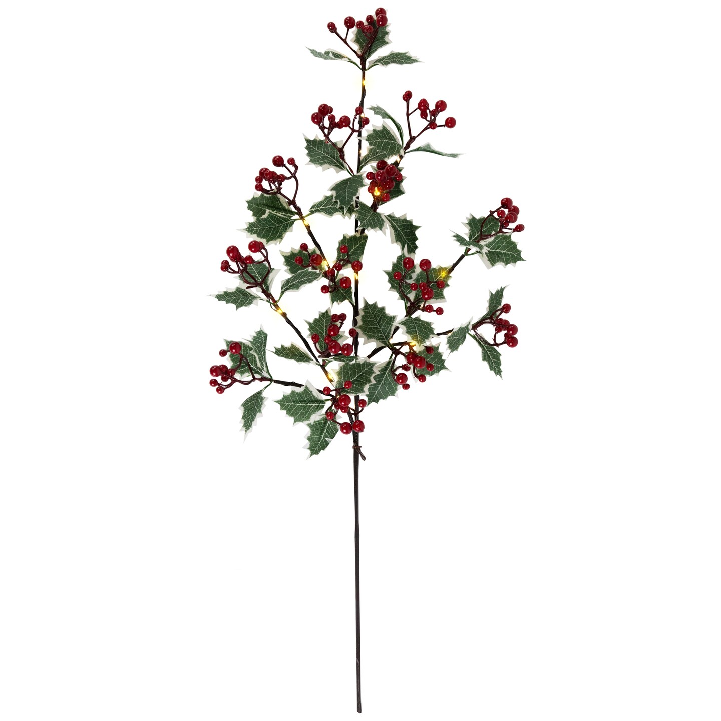 Northlight Lighted Holly Berry Christmas Pine Spray - 29" - Warm White