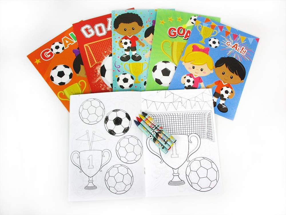 TINYMILLS Soccer Coloring Books for Kids with 12 Coloring books and 48 Crayons, Fun Team Birthday Party Favors, Goodie Bag Stuffers, Prizes, Favor Bag Filler, Team Party Prizes