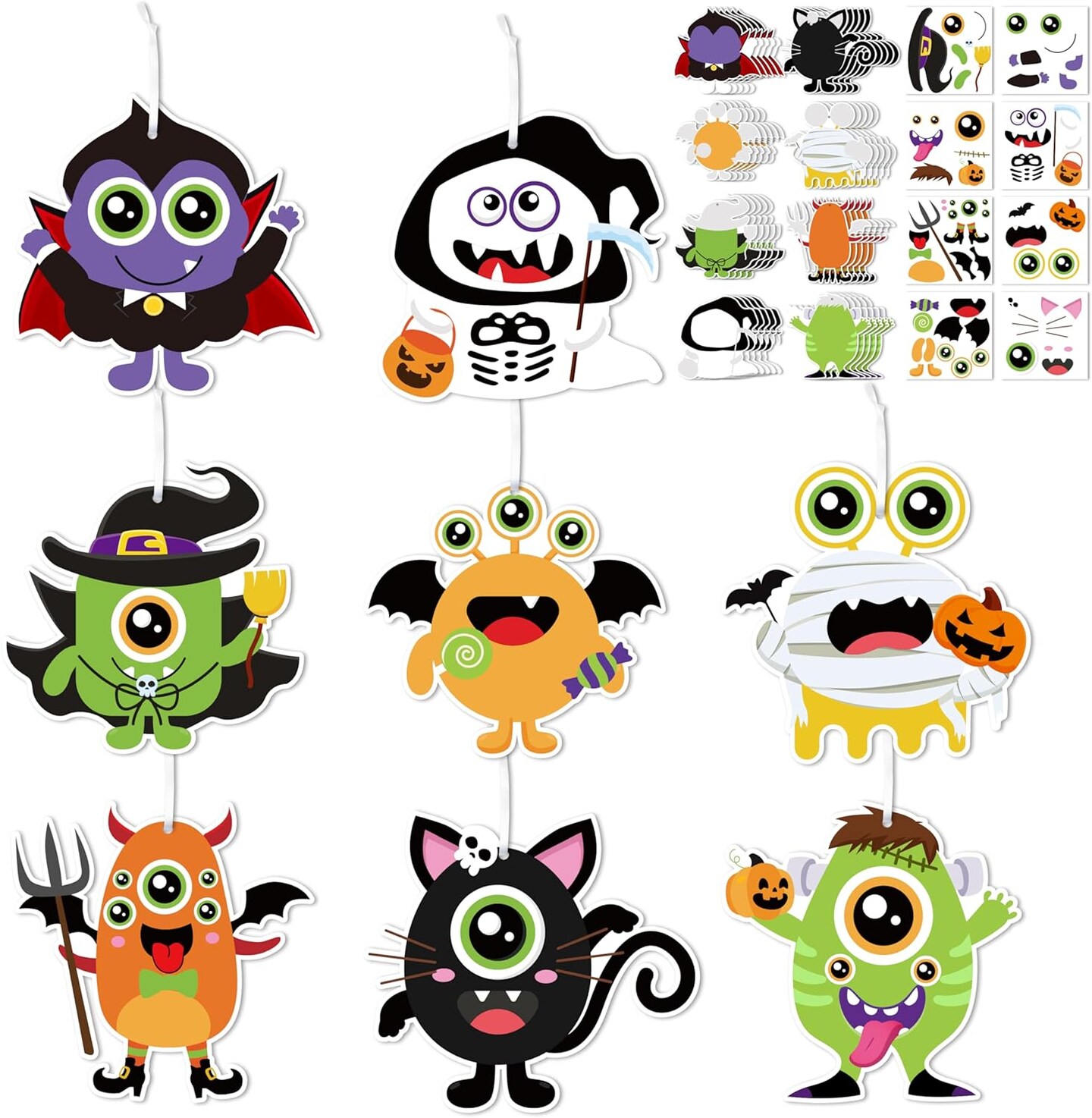 40 Sets DIY Monster Hanging Ornament, Make Your Own Halloween Art Sticker Craft, Halloween Handicraft Home Classroom Game Activities Party Favor Tree Decoration