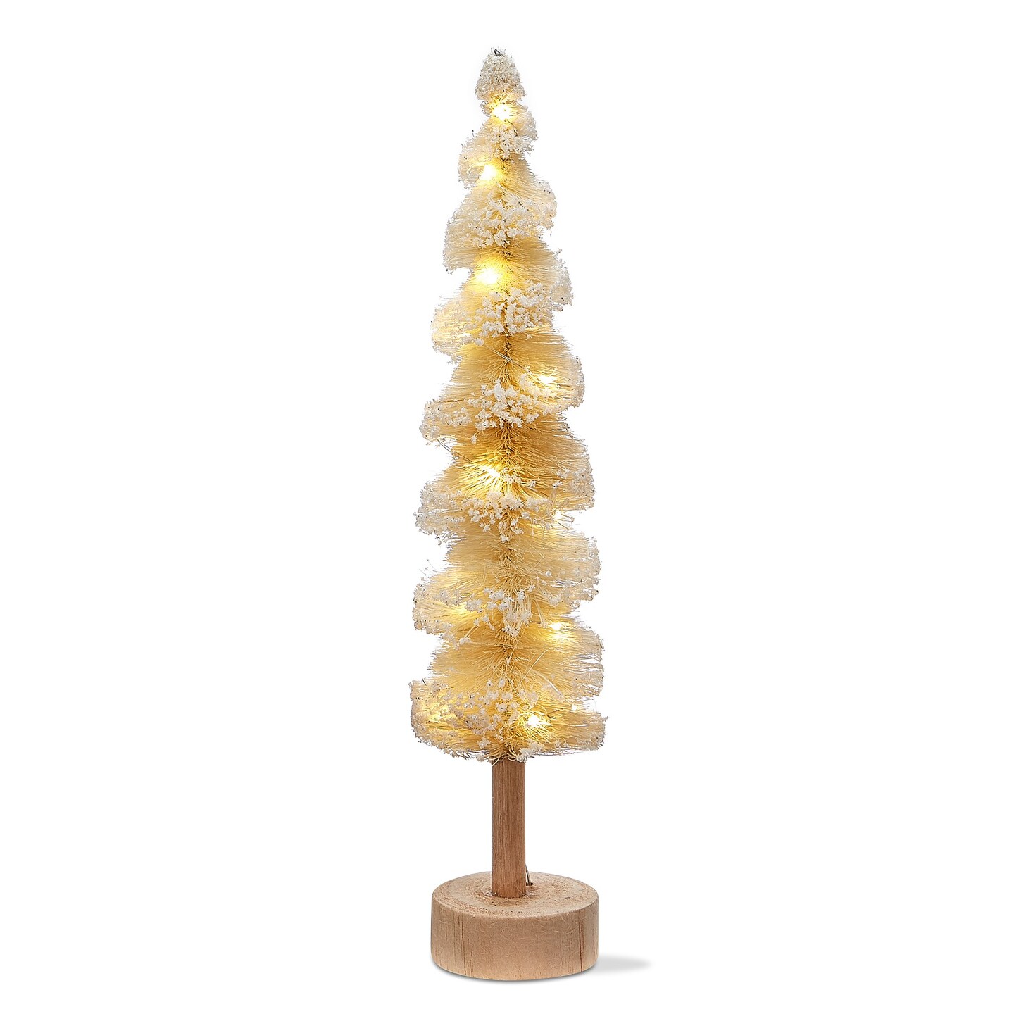 Snowtipped Spiral Ivory Sisal Christmas Tree Decorations for Tabletop or Mantel Small 16 inch