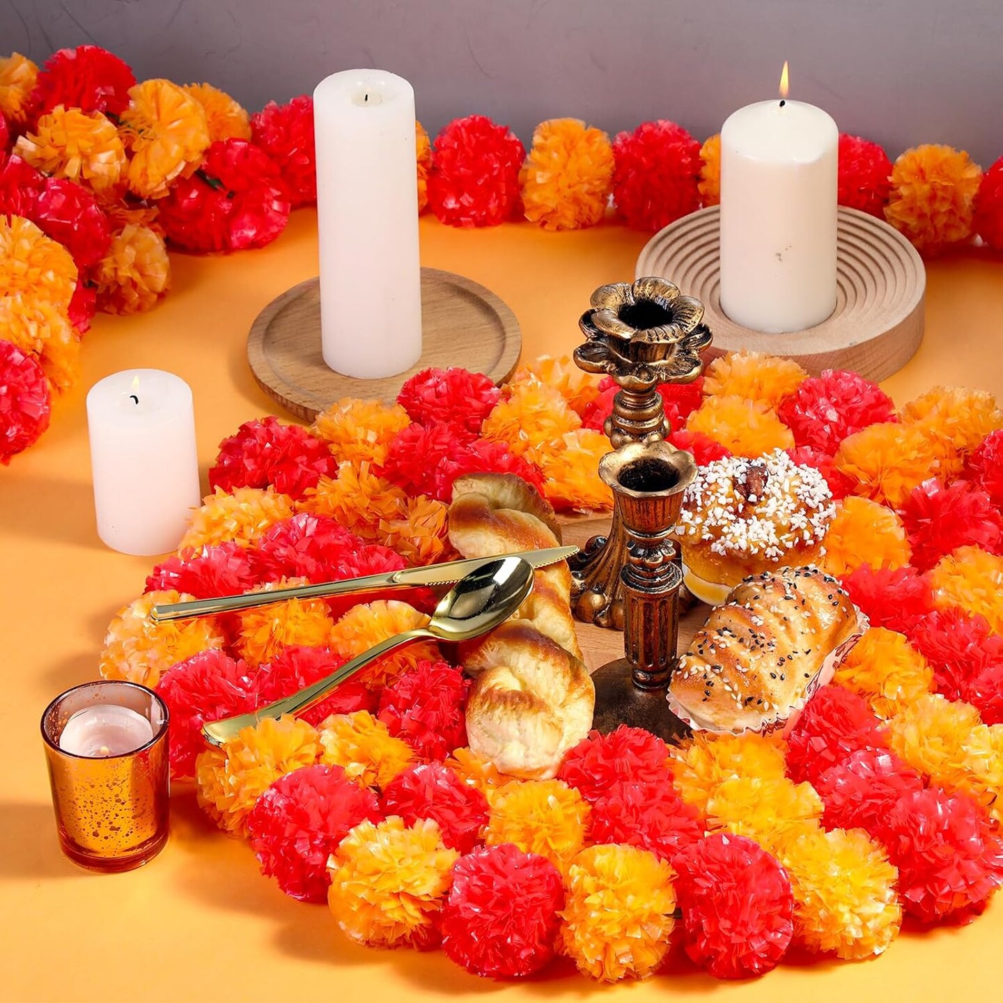 Long Strands Faux Artificial Marigold Flowers Garland for Wedding Party Mantle Decoration