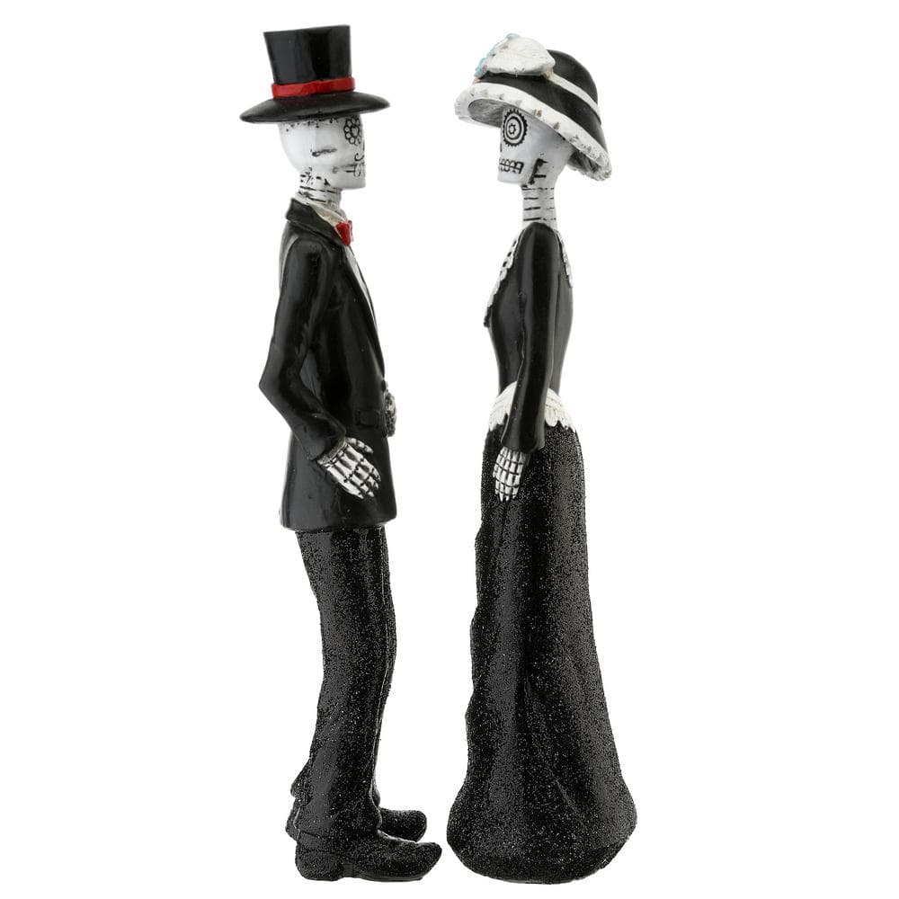 13 Inch Black Outfitted Skeleton Couple for Halloween