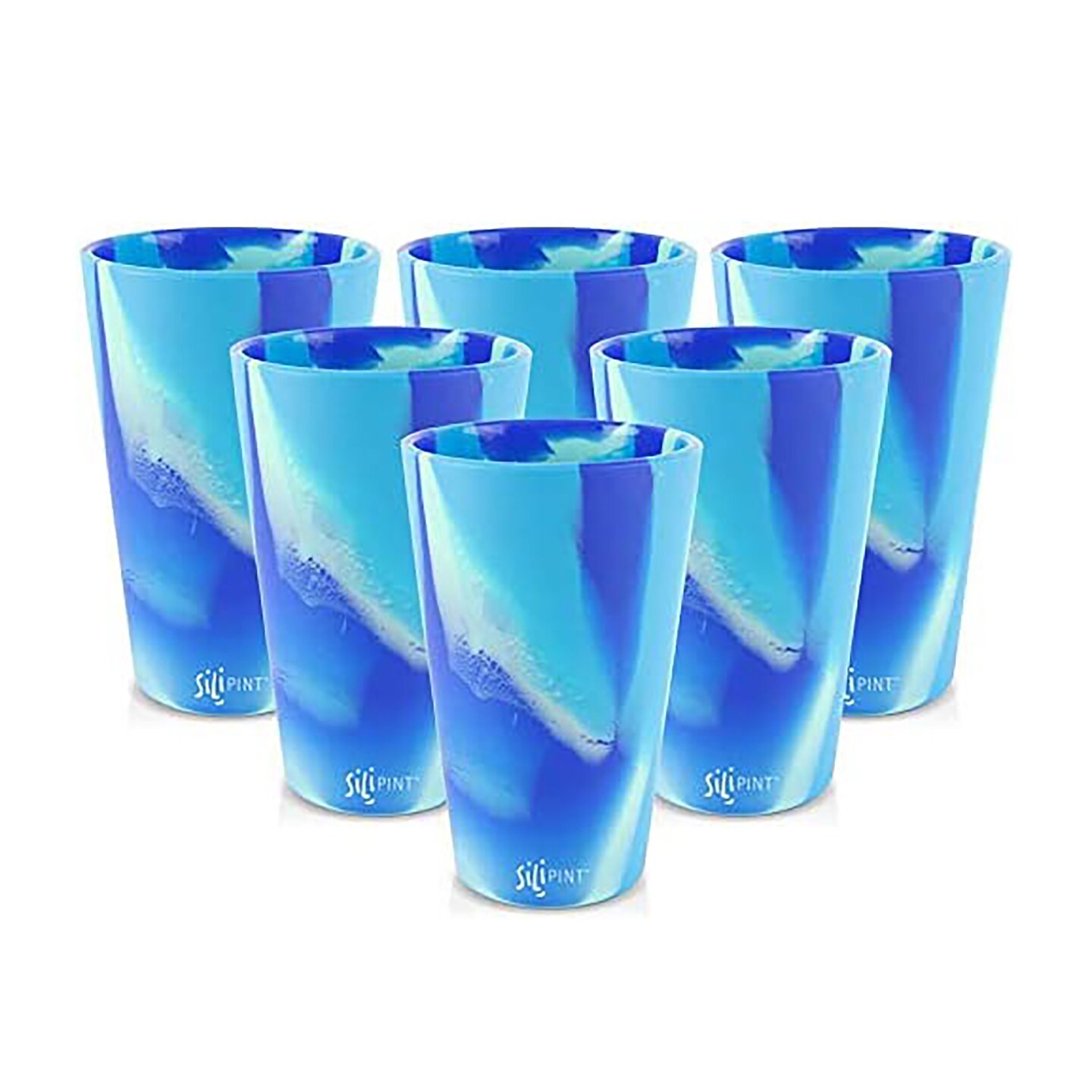 Silipint: Silicone Pint Glasses: 6 Pack Arctic Sky - 16oz Unbreakable Cups, Flexible, Hot/Cold, Non-Slip Easy Grip