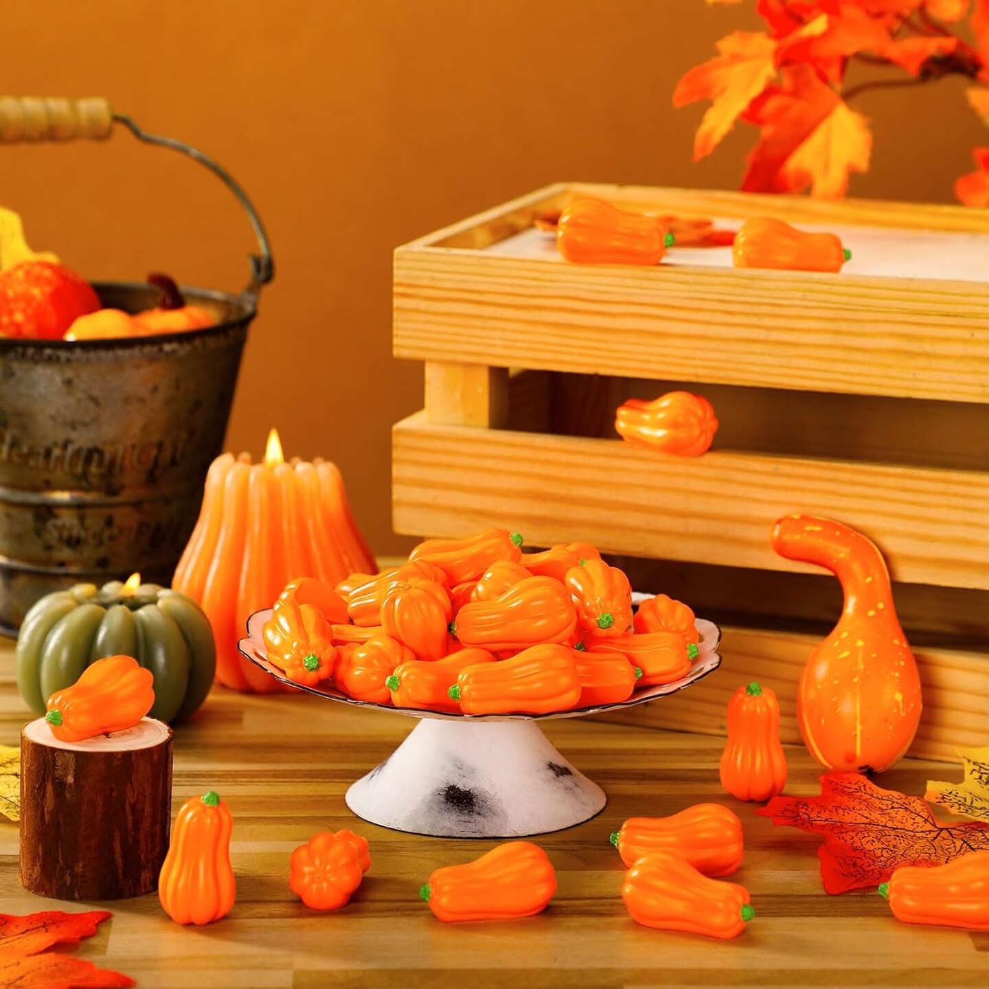 50 Pcs Mini Pumpkins Fall Artificial Decor