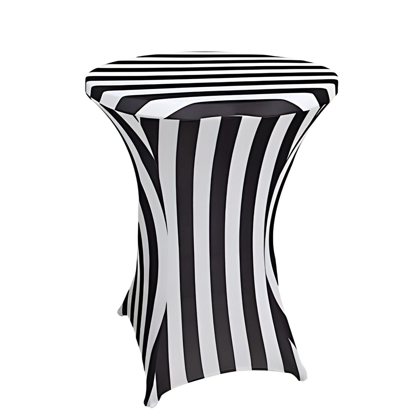 32&#x22; Black White Cocktail Table Cover Striped Fitted Spandex Tablecloth Party