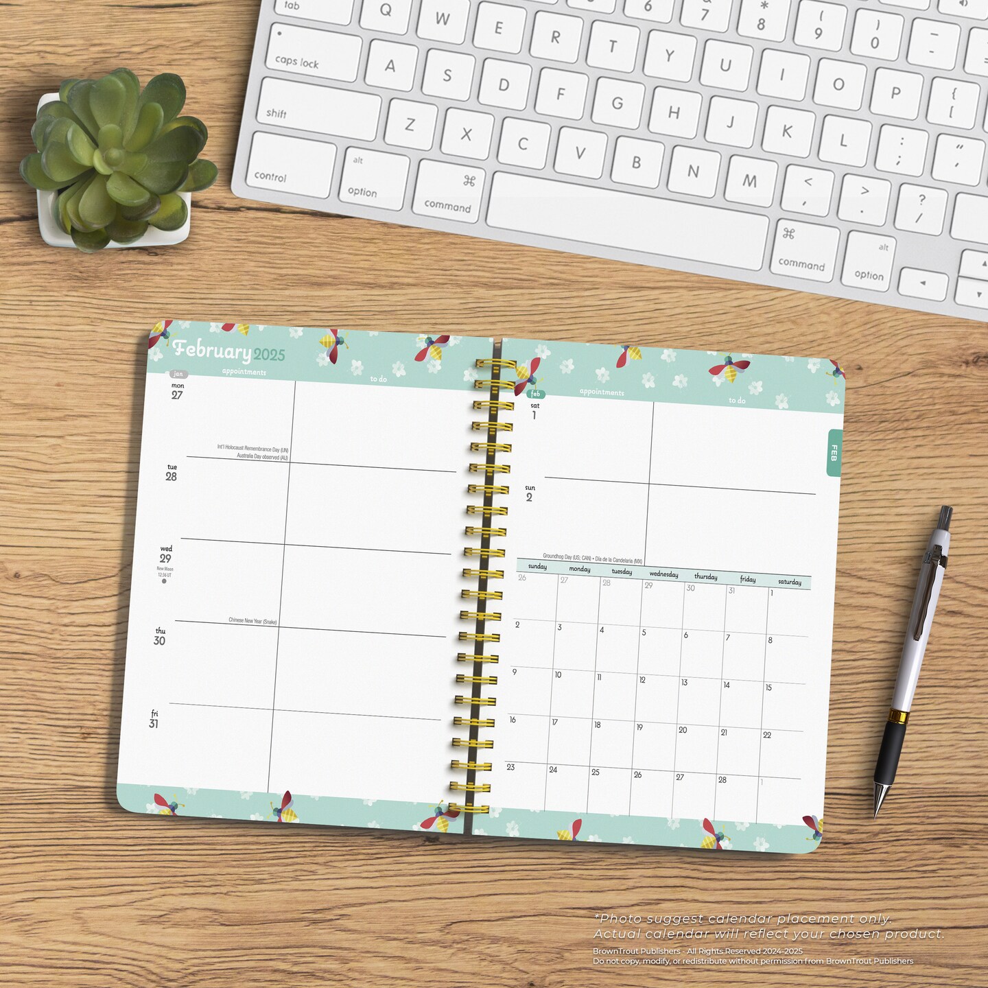 Busy Bees | 2025 6 x 7.75 Inch Weekly Desk Planner | Foil Stamped Cover | BrownTrout | Planning Stationery