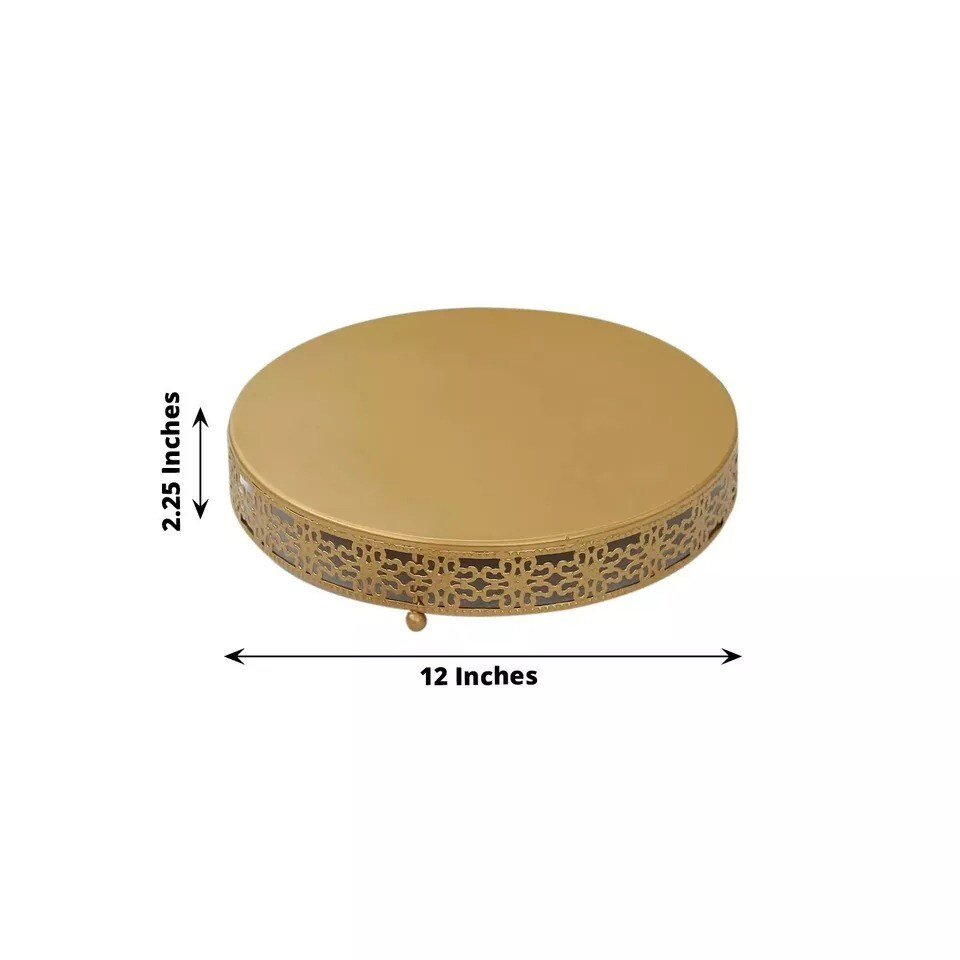 12" Gold Metal Fleur De Lis Round Pedestal Cake Stand Party Events Decorations
