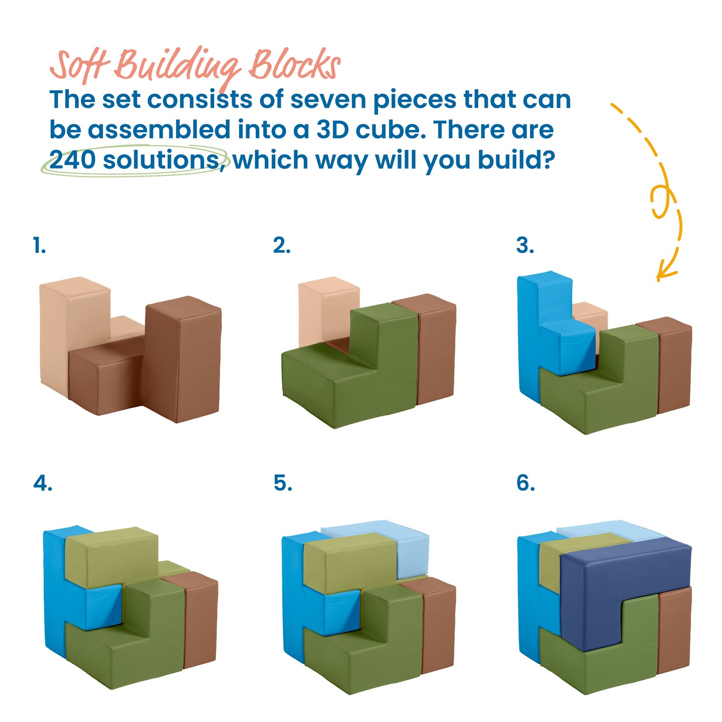 Brainy Building Blocks, Foam Puzzle, 7-Piece