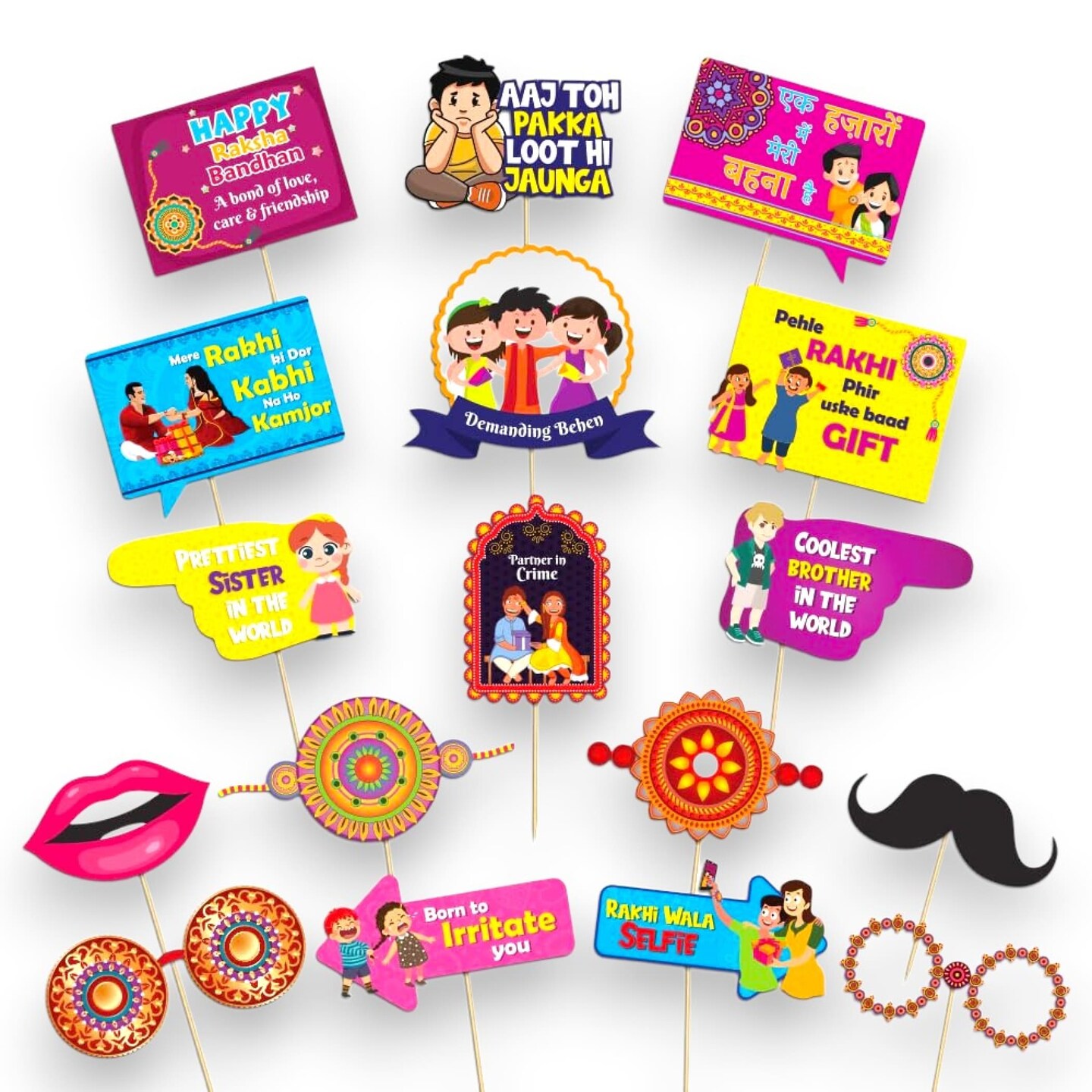 17 Pcs Rakhi Photo Booth Props for Photoshoot Happy Raksha Bandhan Sign Hindu Festival Party Favors Decorations Kit for Home Indoor Outdoor Decor