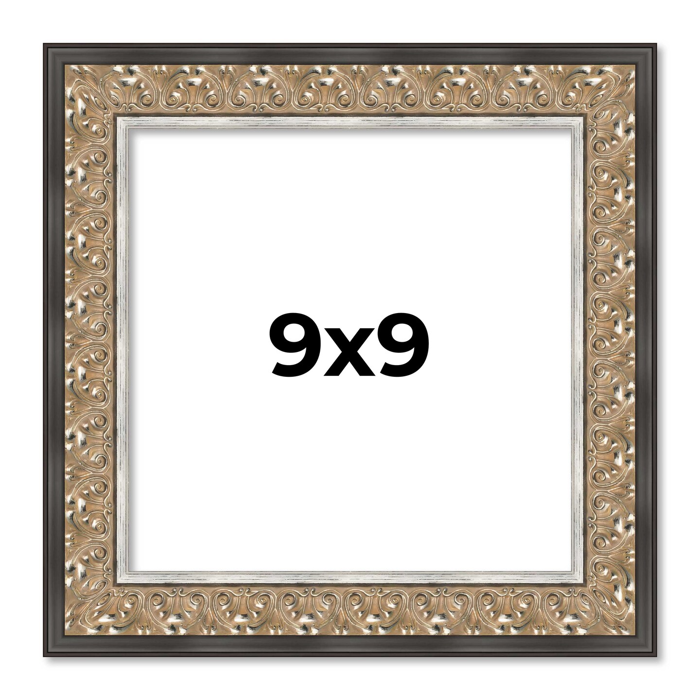Square Ornate Silver Picture Frame - UV Acrylic, Foam Board Backing, Hanging Hardware