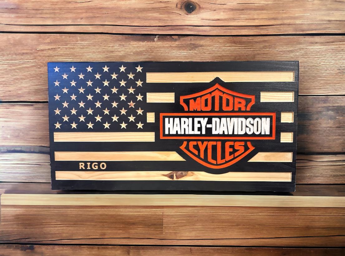 Harley Davidson Flag// Wooden American Flag// Birthday Gift// Harley Gift For Him// Harley Davidson Motorcycles// Motorcycle Themed offers Gift