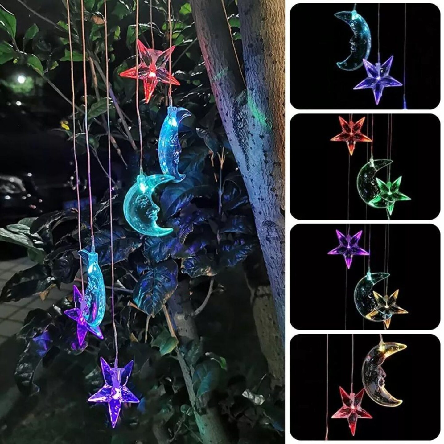 Kitcheniva Solar Powered LED Moon &#x26; Star Wind Chime