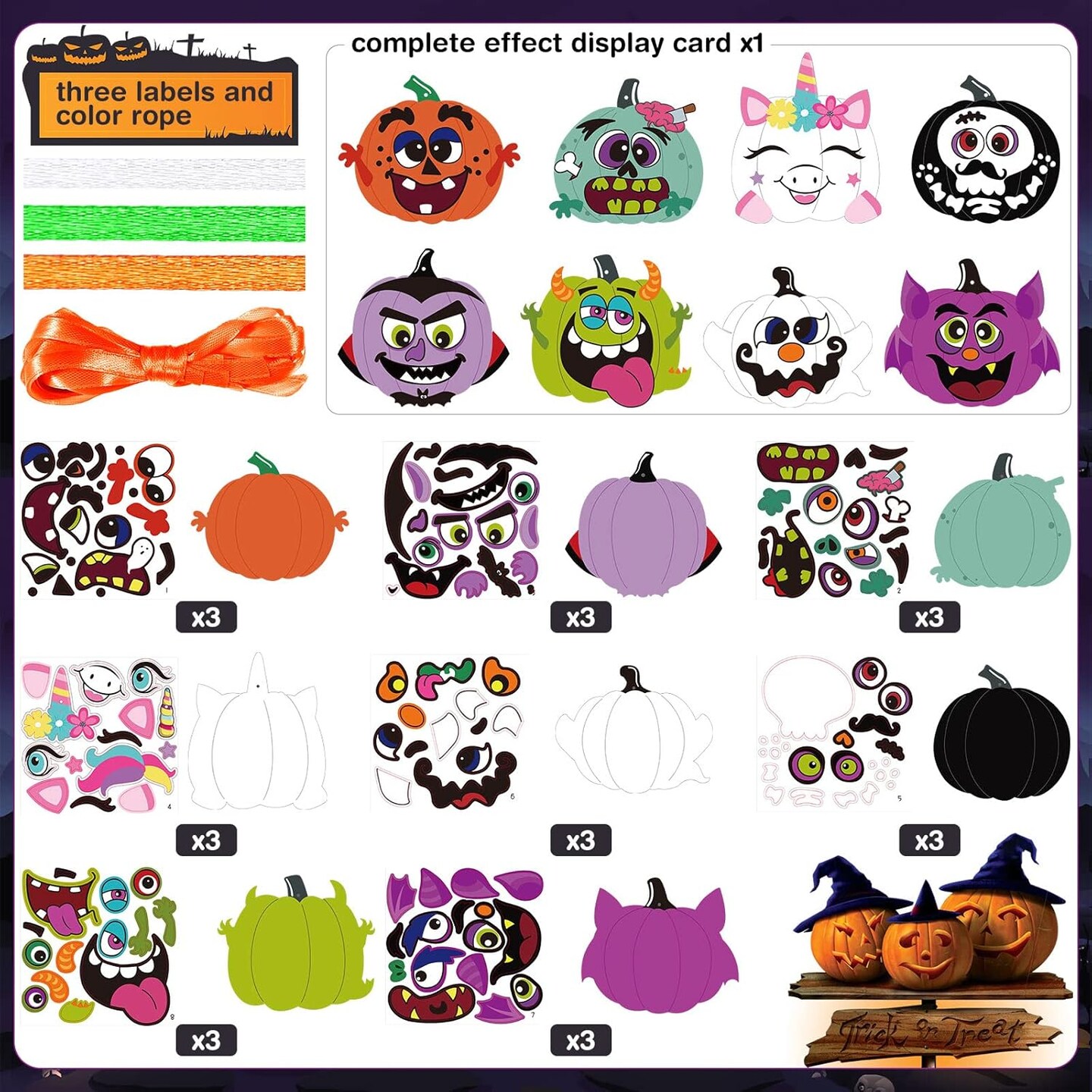 24 Pcs Halloween Crafts for Kids Pumpkin Craft Stickers