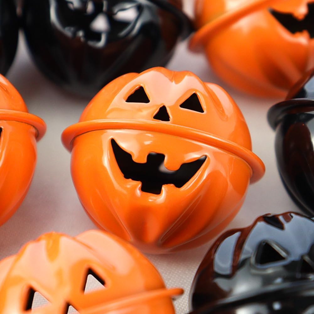 Pumpkin Bells Head Craft Bells for DIY Halloween Decor Collar Jingle Bells Halloween Decorations Ornament Jewelry Findings Charms Pendant