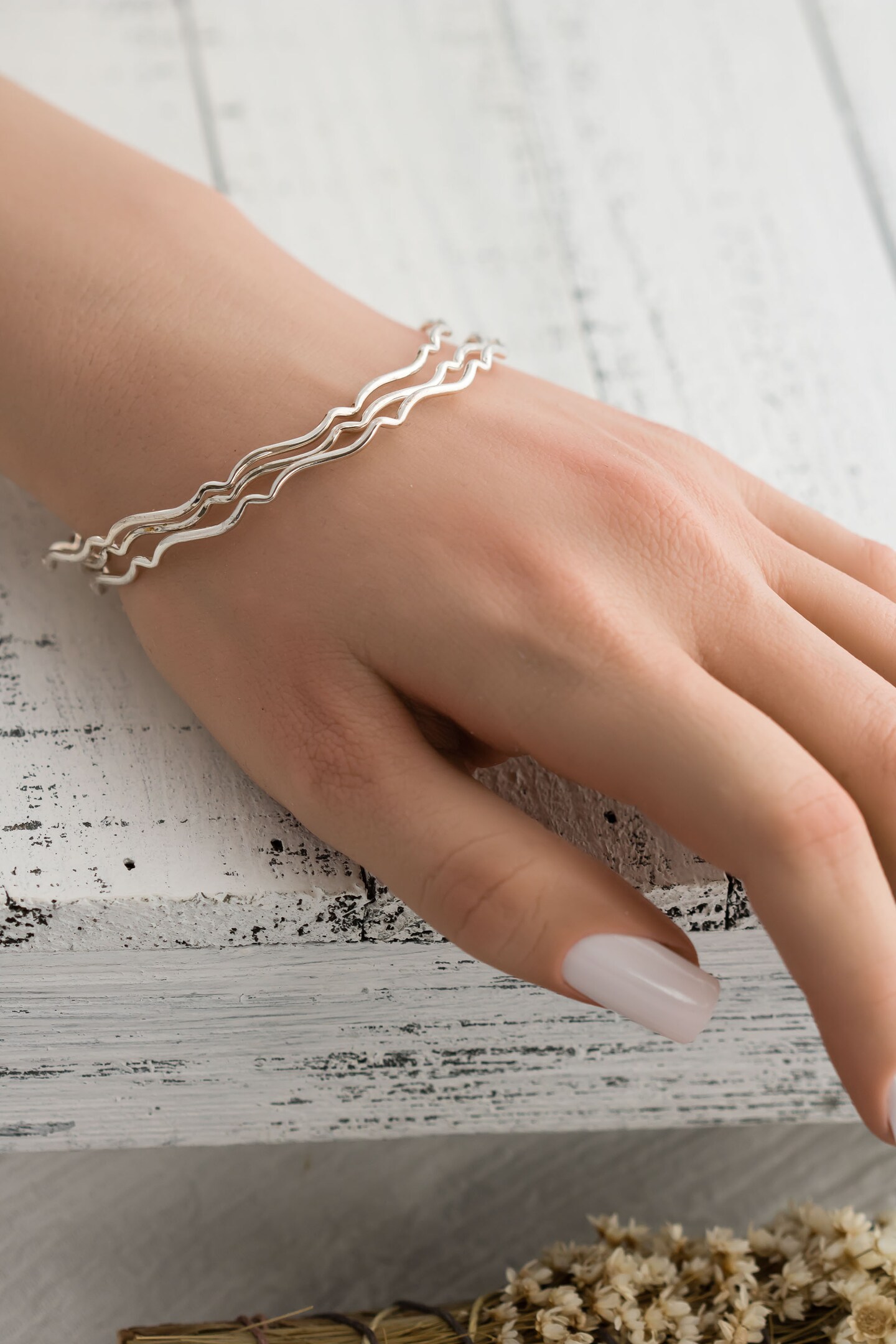 Sterling Silver Stacking Bangles, Wavy Ripple Wave Design