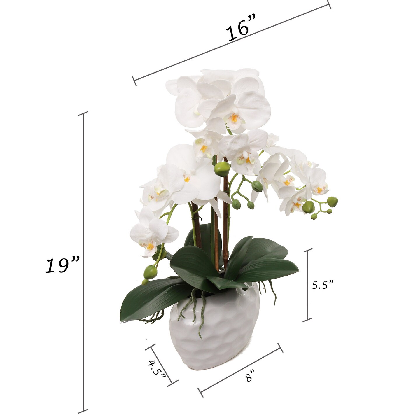 19" White Phalaenopsis Orchid Flowers in Dimple White Vase, Elegant Faux Floral Arrangement, Ideal for Home, Office, and Event Décor, Floral Home by Artificial Flowers