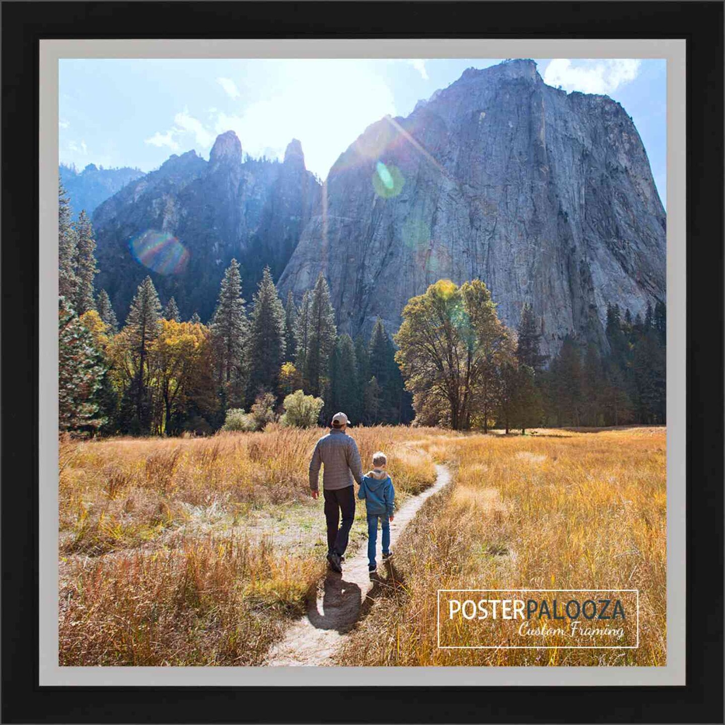 Square Flat Silver Picture Frame - UV Acrylic, Foam Board Backing, Hanging Hardware